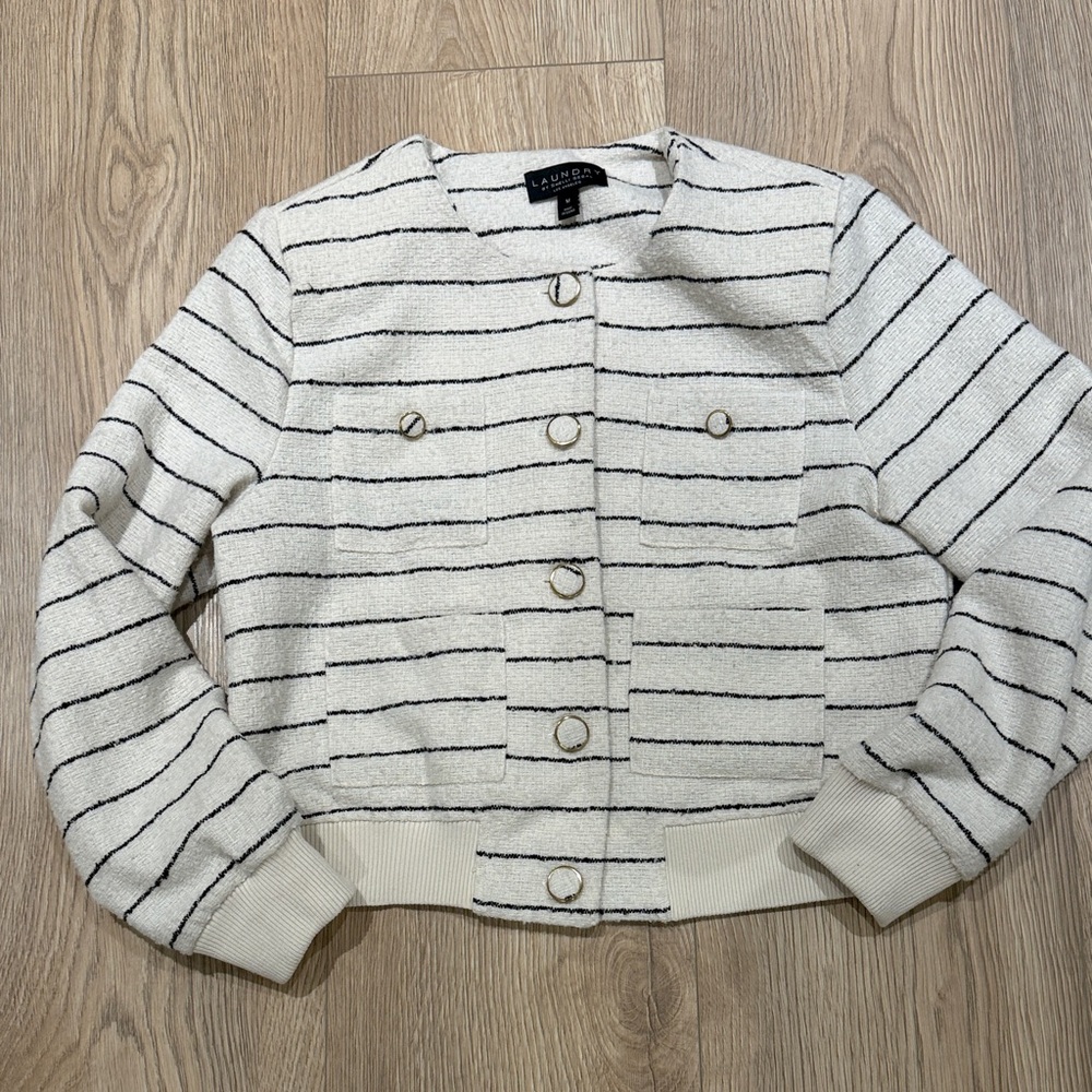 Laundry By Shelli Segal Cream Jacket with Black Stripes